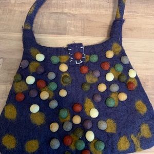 RISING TIDE WOOL POLKA DOT BLUE HANDBAG BOHO STYLE